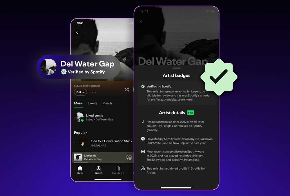 Zielony haczyk potwierdzający autentyczność muzyki na Spotify