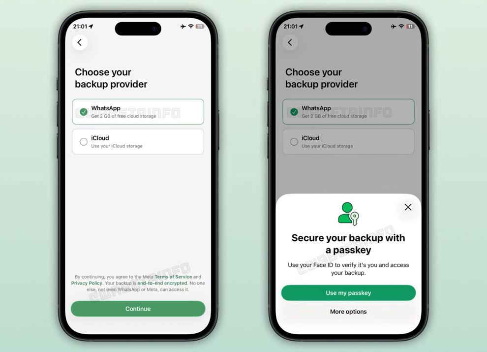 Wybór dostawcy chmury w wersji iOS. Ilustracja: WABetaInfo